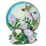 Hummingbird Flower 6 inch Plate and Miniature 45MM Water Globe Figure Set of 2
