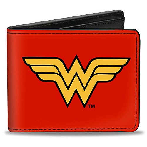 Buckle-DownMen's PU Bifold Wallet-Wonder Woman Logo Red/Black/Gold, Multicolor, 4.0" x 3.5"
