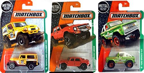 Matchbox Lamborghini LM002 #101 Explorer Set Ford Bronco 4x4 World Traveller #118 Toyota Land Cruiser FJ40 2017 #120 Matchbox bundle in PROTECTIVE CASES