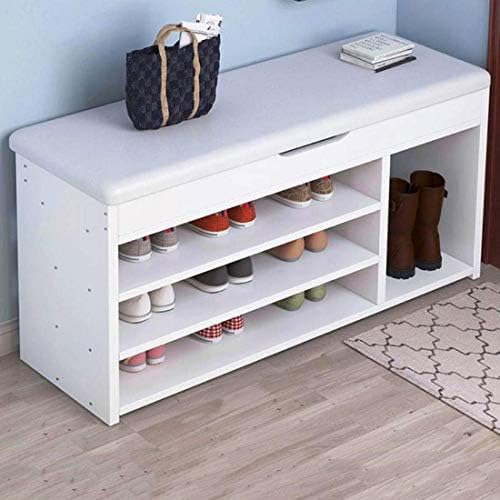 靴ラック 木製2層靴ベンチ省スペース靴収納棚ホルダーブーツ用シートクッションハイヒールスニーカー カラー ホワイト