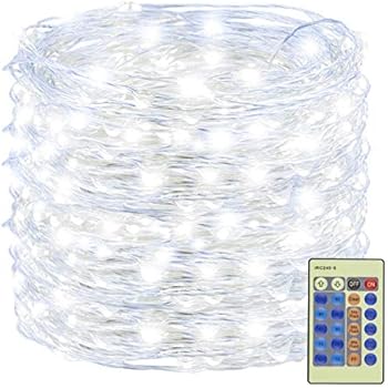 Decute 300 LED Fairy Lights 99ft Silver Wire White Christmas String Lights Remote Control, LED Firefly Lights Starry Light for DIY Christmas Tree Costume Wedding Party Table Centerpiece Decor