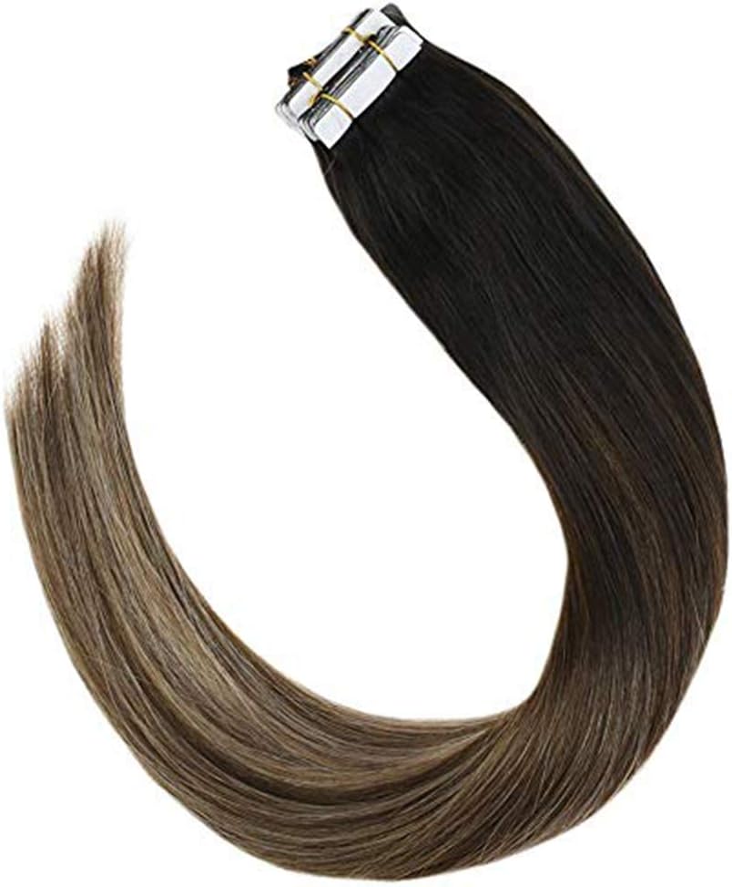[Clearance product]20" Remy Tape Hair Extensions #1B Natural Black to #4 Dark Brown With #18 Ash Blonde 20PC/50G Seamless Skin Weft Black Ombre Hair Extensions