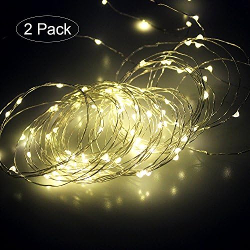 LED String Lights,2 Pack Fairy Lights 33ft with 100 LED Battery Operated Waterproof Decorative Copper Wire Firefly Lights for Bedroom, Patio, Garden, Gate, Yard, Parties, Wedding ( Warm White )