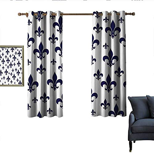 Navy Blue Decor Decor Curtains Various Sized Classic Fleur de Lis Patterns Royal Retro Style Antique Decor Living Home Garden Bedroom Outdoor Indoor Wall Decorations 63"Wx63"L Gray Dark Blue