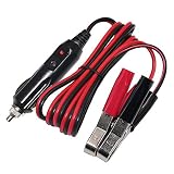 KUNCAN 12Volt 3FT Automotive Sturdy Alligator Clamp Booster Jumper Battery Charge Cable with Cigarette Lighter Male Plug, Electrical Clip-on 16 AWG Heavy Duty Extension Cord, Fuse 10A