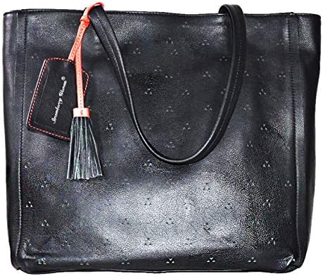 genuine leather bag black with perforation details for working women