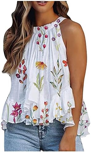 Summer Tops for Women, Tie Dye Floral Printed Halter Neck Sleeveless Womens  Tops, Tunic Loose Pleated T-Shirts Pet Supplies