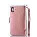 Valentoria Premium Vintage Leather Wallet Case Magnetic Detachable Slim Back Cover Card Holder Slot Wrist Strap (Gold)
