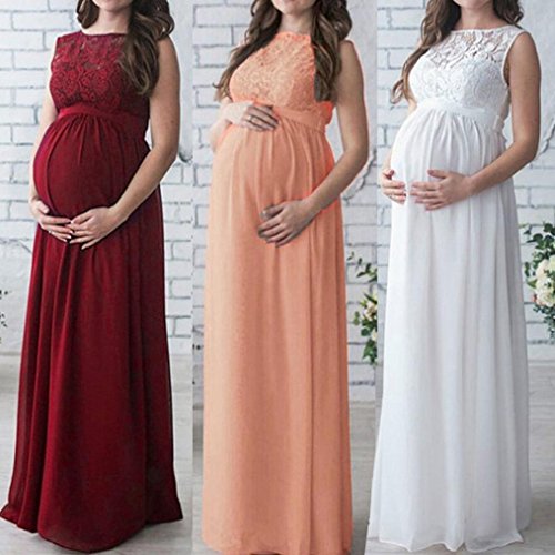 ManxiVoo Pregnant Women Lace Long Maxi Dress Sleevess Maternity Gown Photography Props Clothes (XXL, White) - Thumbnail 2