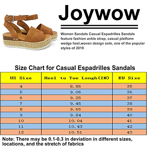 Joywow Women Sandals Casual Espadrilles Sandals Open Toe Platform Strappy Studded Wedge Buckle Ankle Strap Mid Heel Sandals (8 M US, C Brown Women Sandals) - Thumbnail 5
