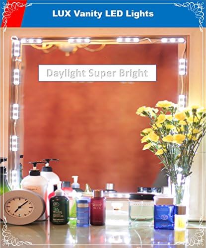 LUX Super Bright Vanity Mirror Lights Makeup Mirror Lights w/Touch Dimmer Switch Plug &amp; Play Kit (White 10ft) (Daylight (10ft))