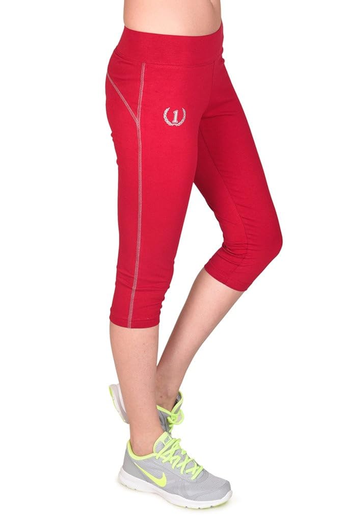 onesport women's cotton spandex jersey red capris(onsp35re-p)