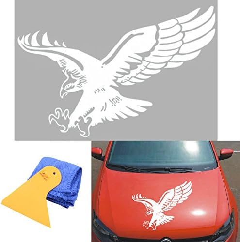 ABy 1 PCS Auto Car Flying Eagle Vinyl Decal Sticker With Install Scraper and Cleaning Cloth For Car Van Window Engine Hood Helmet,Car Roof, Walls-18.88"x 14.96"(White)