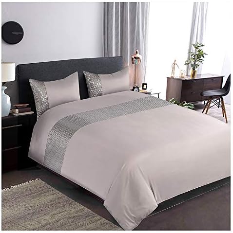 Eleanor Fashion Home Duvet Cover with 2 Pillowcases, Embroidery Bedding Quilt Set with Pillowcases for Home and Hotel, Microfiber Silver Grey, Double(Glitter)