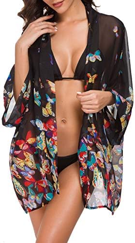 Women's Tops Loose Chiffon Kimono Cardigan Beach Swim Cover up Blouse