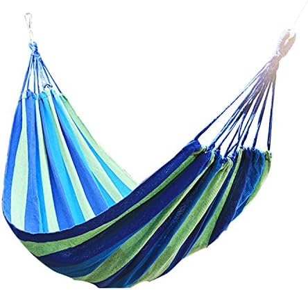 Wannabuy Double Cotton Fabric Canvas Brazilian Hammock for Patio Yard, Backyard, Porch, Outdoor or Indoor Use Tree Hanging Swing (blue)