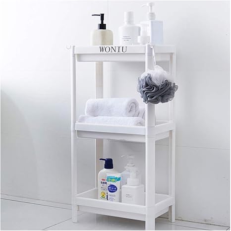 Amazon 浴室用収納ラック キッチンラック 収納 ラック ランドリーラック コーナーラック パントリー デスク下収納 棚 シェルフラック パンチングラック 小物収納 頑丈 組み立て簡単 ホワイト 3段 キッチンワゴン 収納カート オンライン通販
