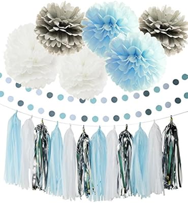 First Birthday Boy Decorations Baby Blue White Grey Baby Boy First