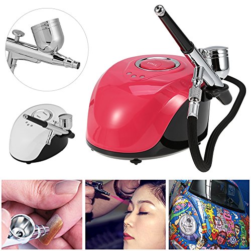 Professional Air Brush Kit - Portable Makeup Airbrush Set 2Colors Air Compressor Tattoo Makeup Spray Model Manicure Nail Art Painting Spray Art Gun Kit Mini Adjustable Paint Tool(Pink) - Thumbnail 7