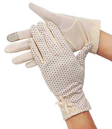 Lovful Women's Outdoor Uv Protection Cotton Anti-skid Driving Gloves,Beige - Thumbnail 2