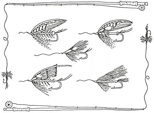 Rubber Stamp: Salmon Fly Collection with Rods Border