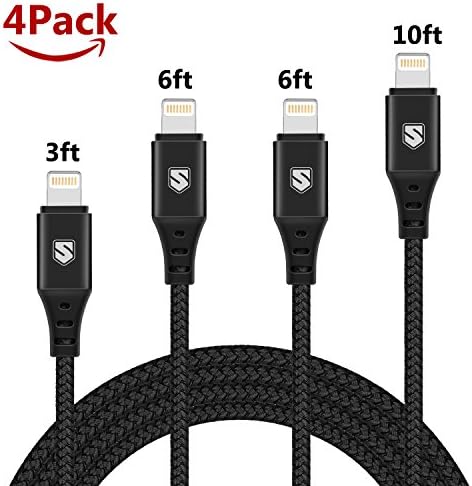 iPhone Charger Sundix Lightning to USB Cable 4Pack 3FT 6FT 6FT 10FT Nylon Braided 8 Pin Charging Cable Cord for iPhone X/8/8 Plus/7/7 Plus/6/6s Plus/SE/5/5s/5c, iPad, iPod and More (Black)
