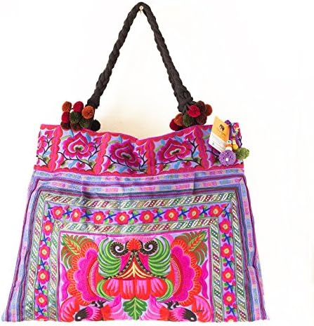 Changnoi Unique Hmong Hill Tribes Tote Bag Embroidered Fabric Large Size