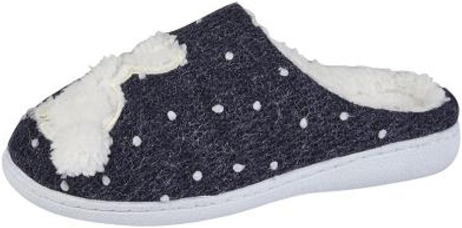 Sleepers Womens Knitted Mule Rabbit Slippers Shoes Navy Blue