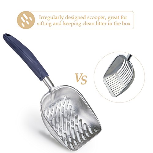 CO-Z Cat Litter Scoop Solid Aluminum Alloy Sifter Deep Shovel with Flexible Long Handle (Blue)