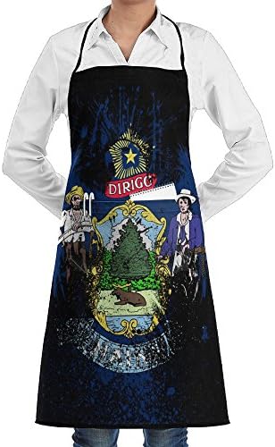 HTSS Maine Eagles Hawk Flags Unisex Chef Aprons With Pockets Bakery Servers Waitress Craftsmen For Mens Womens Home Kitchen Cooking