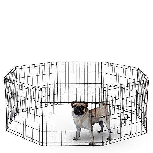 Dog Exercise Pen Pet Playpens for Small Dogs - Puppy Playpen Outdoor Back or Front Yard Fence Cage Fencing Doggie Rabbit Cats Playpens Outside Fences with Door - Metal Wire Foldable 8-Panel 30 sq Foot