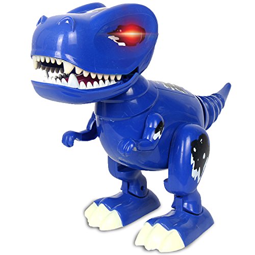 Haite Interactive Robot Dinosaur Toy, Walking Realistic Dinosaur with Sound, Built in Color- Changing LED Eyes, Roars, Wags Tails, Gift for Kids/Boys/Girls (Dinosaur Toy-Blue)