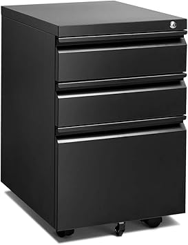 Amazon Com Black 3 Drawer Filing Cabinet With Lock 26 Inch Metal File Cabinet Locking Office Filing Cabinets Under Desk For Legal Letter On Anti Tilt Wheels Black A Office Products