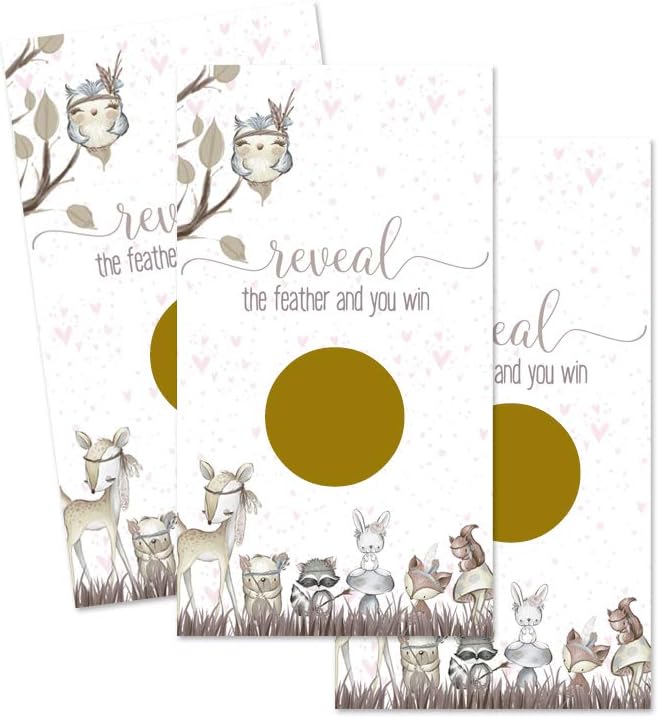 Girls Woodland Scratch Off Cards (30 Pack) Floral Baby Shower Games Reveal to Win Prizes Raffle Ticket Drawing Alternative Woodsy Animal Sprinkle Party Favors Pink