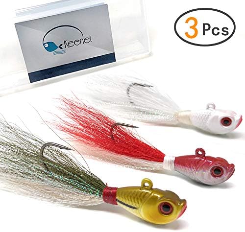 KEENET 3PCS Luminous Bucktail Jig Fishing Lures Baits 3D Eyes Saltwater Freshwater 1 Ounce