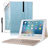 iPad Pro 9.7 Keyboard Case, BoriYuan PU Leather Tri-fold Folio Stand Smart Cover with Aluminum Detachable Backlit Wireless Bluetooth Keyboard For Apple iPad Pro 9.7inch+Screen Protector+Stylus, Blue