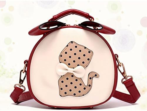 Eyedow eKingdom Outdoor Small Round Bag Candy Color Cute Cat PU Leather Handbags Crossbody Shoulder