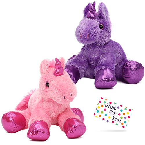 J4U Pink and Purple Mini Flopsies Plush Beanbag Unicorn Set with Gift Tag