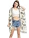 SweatyRocks Women Kimono Vintage Floral Beach Cover up, Black Print in White, Small