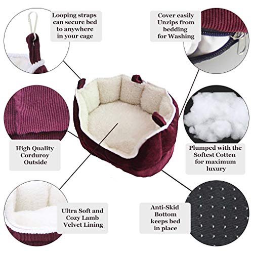 Meric Cuddle Cup for Small Animals, with Removable Cushion, Soft & Comfy Fleece Lined Cotton Bedding, for a Cozy, Comfortable Sleep, Plush Habitat Nest for Gerbils, Baby Guinea Pig & Hamsters