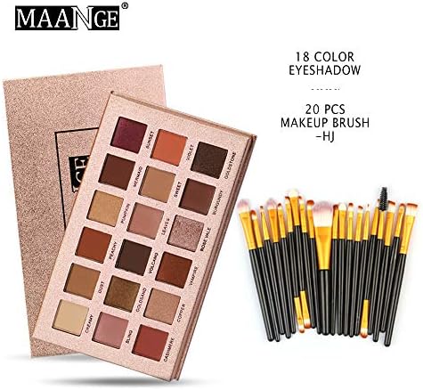 18 Color Shimmer Glitter Eye Shadow Powder Matt Eyeshadow + Makeup Brush Set (Black)