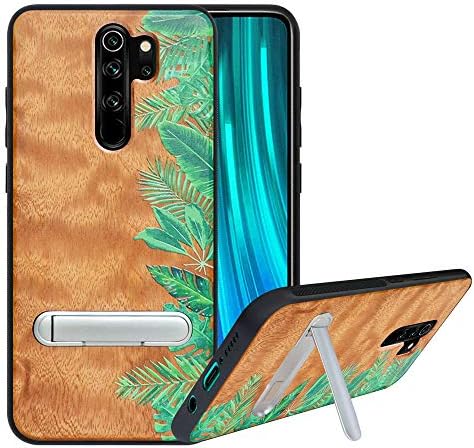 HHDY Compatible with Xiaomi Redmi Note 8 Pro Case with Metal Kickstand,Hard Natural Wood Back with Flexible TPU Bumper,Anti-Scratch Wooden Cover for Xiaomi Redmi Note 8 Pro,Rainforest