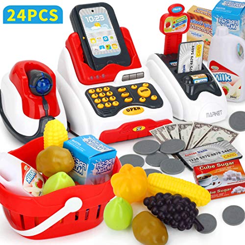ANNA SHOP 24Pcs Kasse Spielzeug Kinder Supermarkt Spielzeug Supermarktkasse mit Scanner Rollenspiel Kinderkasse…