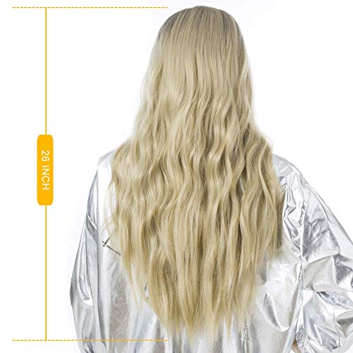 66cm Long Dark Blonde Wig For Women, Elegant Ash Off Blond Color Ombre Hair Wig, 26-inch Of Pure Premium Synthetic Hair Long Wavy Hair WigYUNKAI (Ash Off Blond) - Thumbnail 5