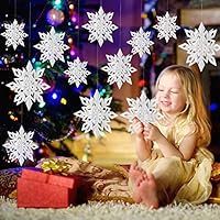 LeeSky Christmas Party Decorations,12Pcs Holiday 3D Glittery Large White Snowflake Hanging Garland Flags -Christmas Winter Holiday New Year Party Home Decoration