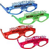 New Years Party Glasses 4 PACK Nighttime LED Flashing Light UP (Assorted Colors)