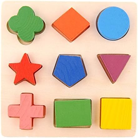 Geometry Shape Wooden Pattern Stacking Building Block Toy Montessori Educational Early Learning Kids Baby Age 3+ by NEWSTYLEHOME