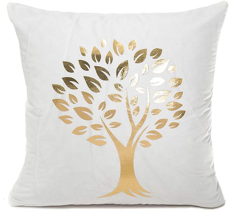Monkeysell Gold Decorative Throw Pillows Covers Rich Tree Design Home Decorative Pillowcases Bronzing Flannelette Sofa Pillow Cases Decorative 18x18