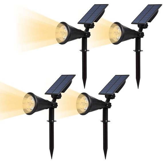 Faretti Solari Esterno T-SUN - 4 Pezzi, 3000K, IP65, 2 Modalità, Per Giardino, Strade, Impermeabile - Foto 8