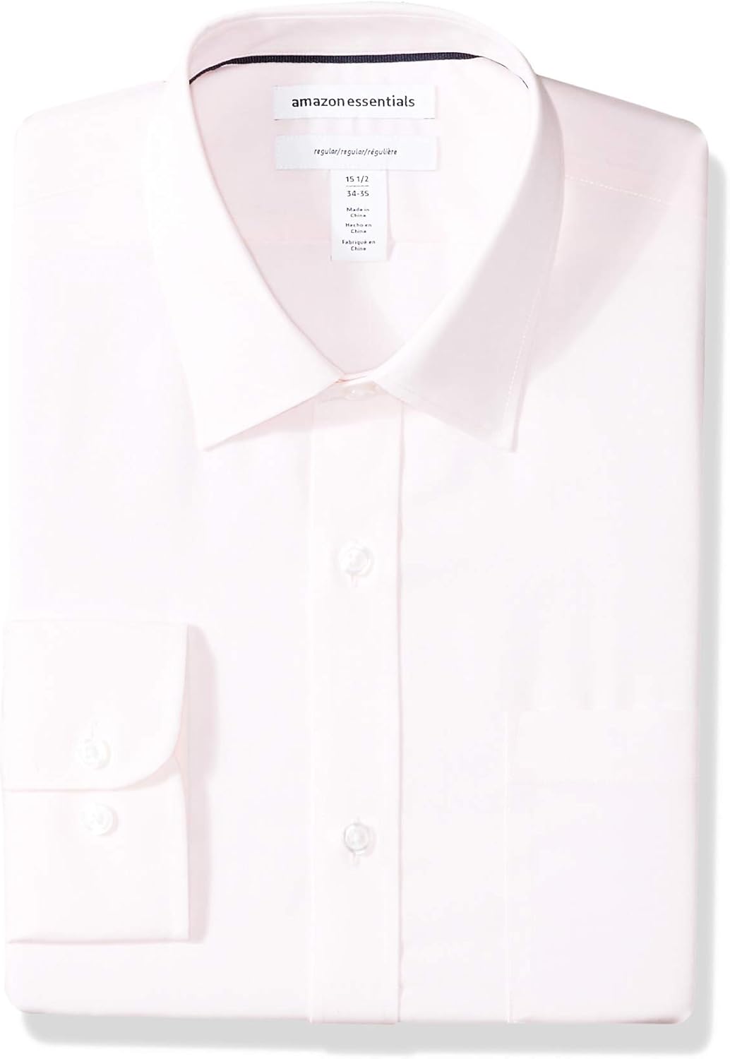  Essentials Men's Regular-Fit Wrinkle-Resistant Long-Sleeve Solid Dress Shirt: Clothing